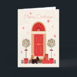 Retro Doorway mit Black Terrier Dog für Weihnachte Feiertagskarte<br><div class="desc">Retro Blick Tür mit heiligen Bäumen und schwarzem Terrier Hund für diese trendige und niedliche Weihnachtskarte. Design © 2015 Julia Bryant.</div>