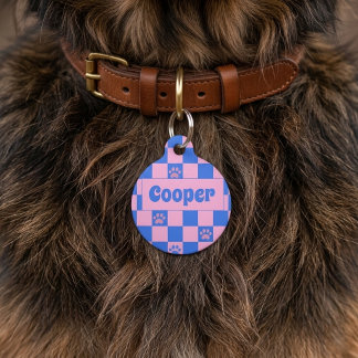 Retro Dopamin Rosa Blau Personalisiertes Haustier- Haustiermarke