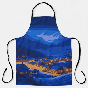 Retro-Dorf Berg Blau Gold Landschaft  Schürze