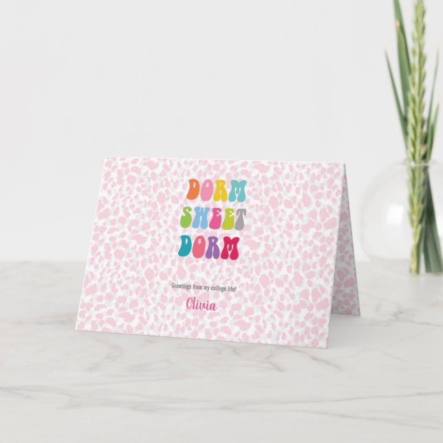 Retro "Dorm Sweet Dorm" Cheetah Individuelle Name Dankeskarte (Vorderseite)