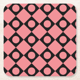 Retro Dots Black Rechteckiger Pappuntersetzer