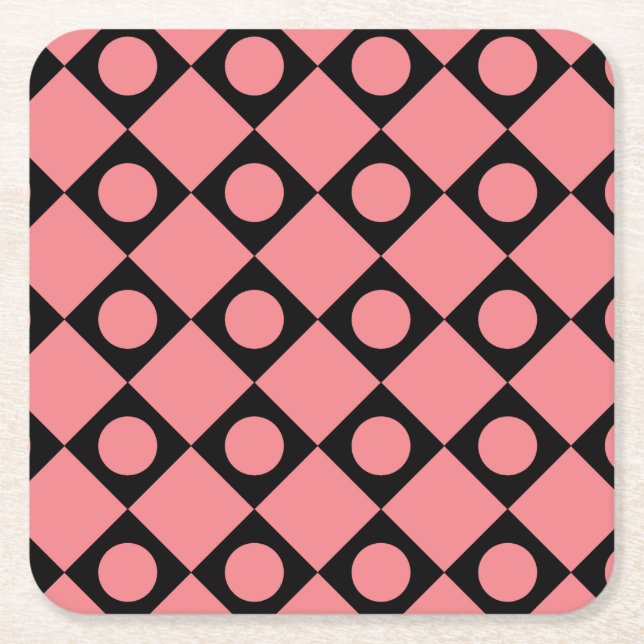 Retro Dots Black Rechteckiger Pappuntersetzer (Vorderseite)