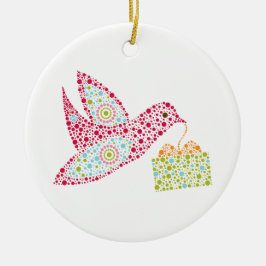 Retro Dots Christmas Bird, Peace Dove Keramik Ornament