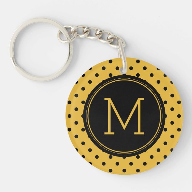 Retro Dots - Mustard & Black Custom Schlüsselanhän Schlüsselanhänger (Vorderseite)
