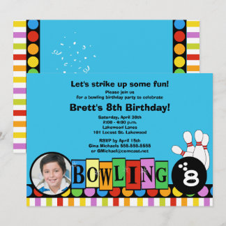 Retro Dots & Stripes Geburtstag Bowling Party lade Einladung