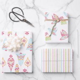 Retro Dots Weihnachtsvögel und -dekorationen Geschenkpapier Set