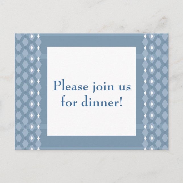 Retro Double Diamond Blue Dinner Party einladen Einladungspostkarte (Vorderseite)