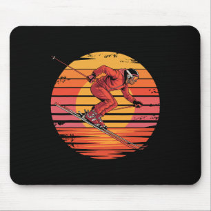 Retro Downhill Skifahren Vintage Sonnenuntergang S Mousepad