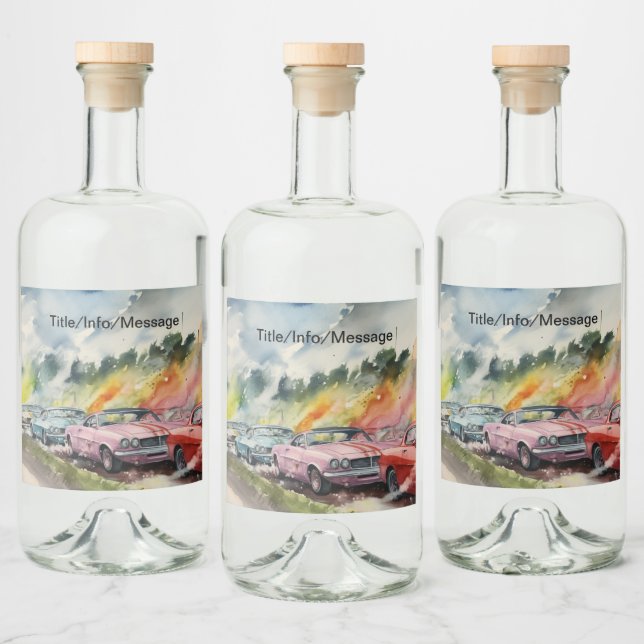 Retro Drag Racing Wasserfarben Art Print Alkoholflaschenetikett (Flaschen)