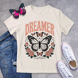 Retro Dreamer Butterfly und Rose T - Shirt