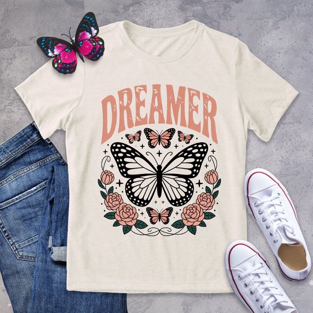 Retro Dreamer Butterfly und Rose T - Shirt (Von Creator hochgeladen)