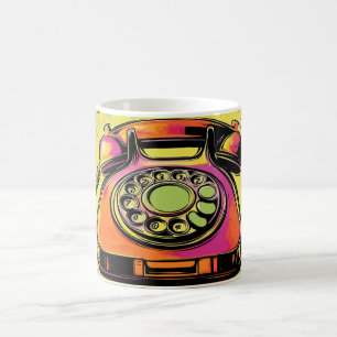 Retro-Drehwählscheibentelefon Pop-Art-Tasse Buntes Kaffeetasse