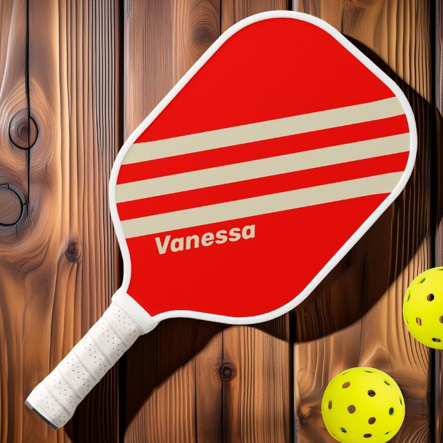 Retro Drei Streifen mit Namen Pickleball Schläger (Von Creator hochgeladen)