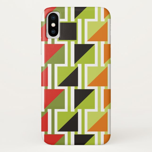 Retro-Dreiecksmuster und grüne, schwarze Quadrate Case-Mate iPhone Hülle (Rückseite)