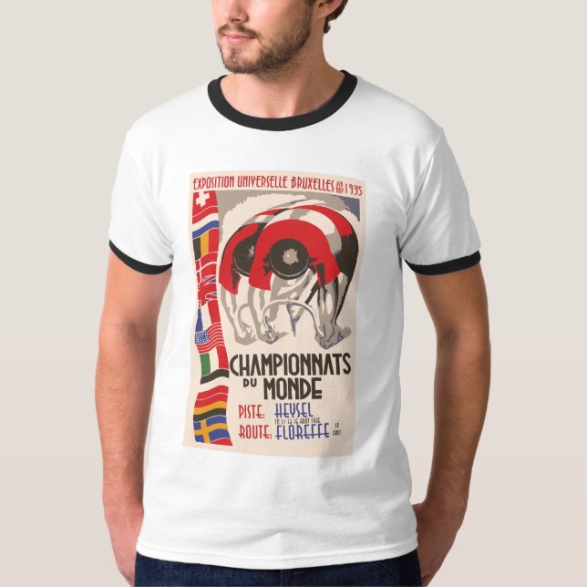 Retro Dreißigerjahre Kunst-Deko-Entwurfsradfahren T-Shirt (Vorderseite)