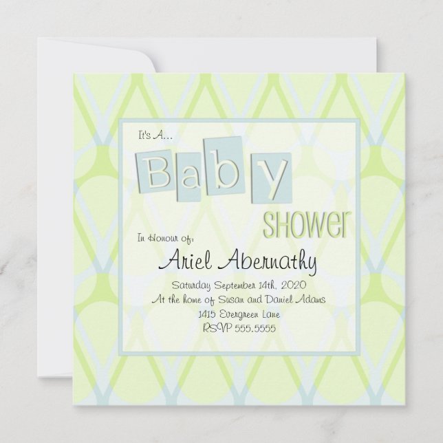 Retro Drop Baby Shower Einladungen - Blue & Green (Vorderseite)