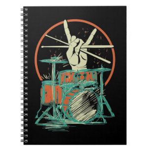 Retro Drum Set Music Drummer Drumsticks Notizblock