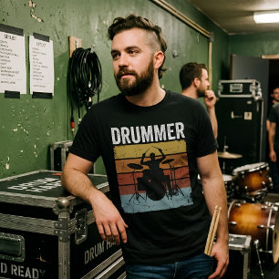 Retro-Drummer-Sonnenuntergang-Musiker-Schlagzeug-S T-Shirt