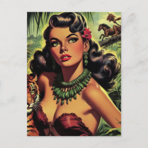 Retro-Dschungelmädchen Pin-Up Postkarte