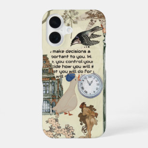 Retro Duck, Clock & Floral Art Design iPhone 16 Hülle