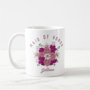 Retro Dunkelrosa Blumen Brautjungfer-Mug mit indiv Kaffeetasse