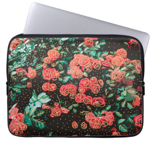 Retro dunkelrote Rosen Pünktchen Blumenmuster Laptopschutzhülle