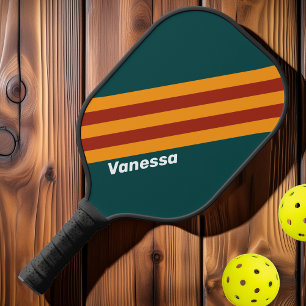 Retro Dunkle Türkis-Spritzstreifen mit Namen Pickleball Schläger