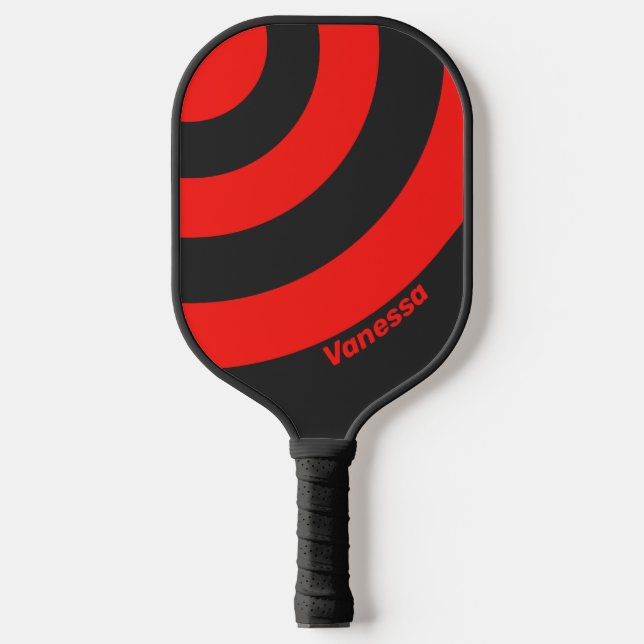 Retro Dunkler Dreikreis Streifen mit Namen Pickleball Schläger (Vorderseite)
