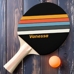 Retro Dunkler Regenbogen gestreift mit Namen Tischtennis Schläger
