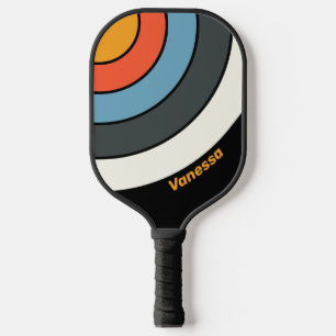 Retro Dunkler Regenbogen-Kreis-Streifen mit Namen Pickleball Schläger