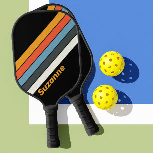 Retro Dunkler Regenbogen mit Namen Pickleball Schläger