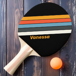 Retro Dunkler Regenbogen Streifen mit Namen Tischtennis Schläger