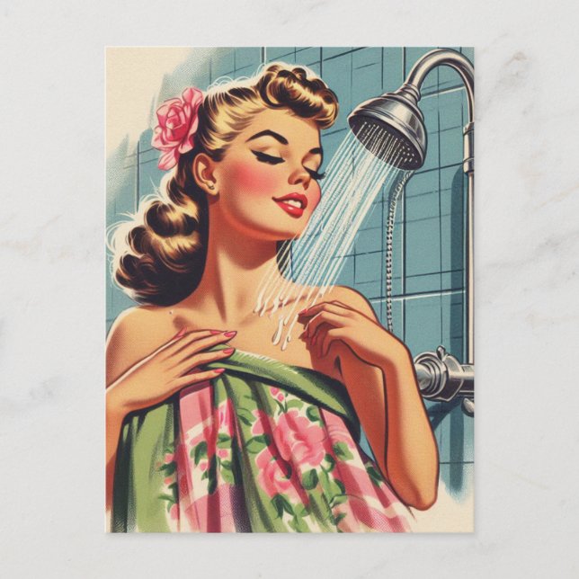 Retro-Dusche Button nach oben Postkarte (Vorderseite)