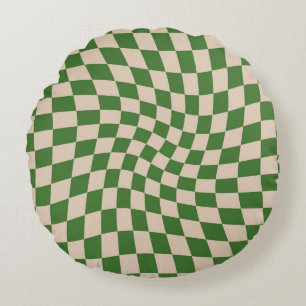 Retro Dusty Green Karos verschleiert Rundes Kissen