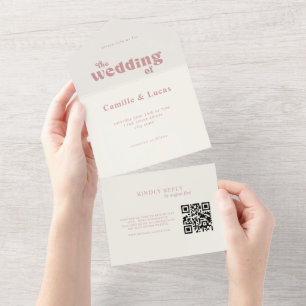 Retro Dusty Rose QR-Code Alle in einer Einladung