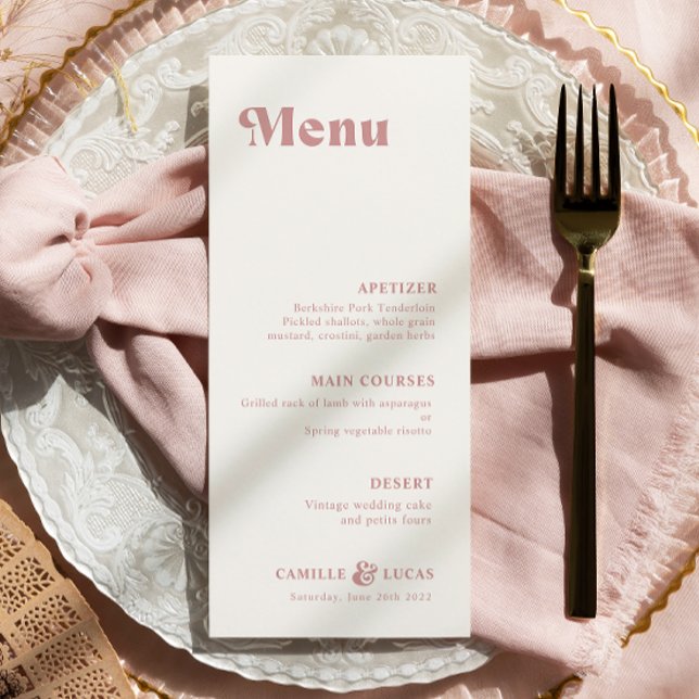 Retro Dusty Rose Rust Wedding Menu Menükarte (Von Creator hochgeladen)