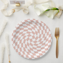 Retro Dusty Rose Sand Pink Karo geprüft Pappteller