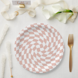 Retro Dusty Rose Sand Pink Karo geprüft Pappteller