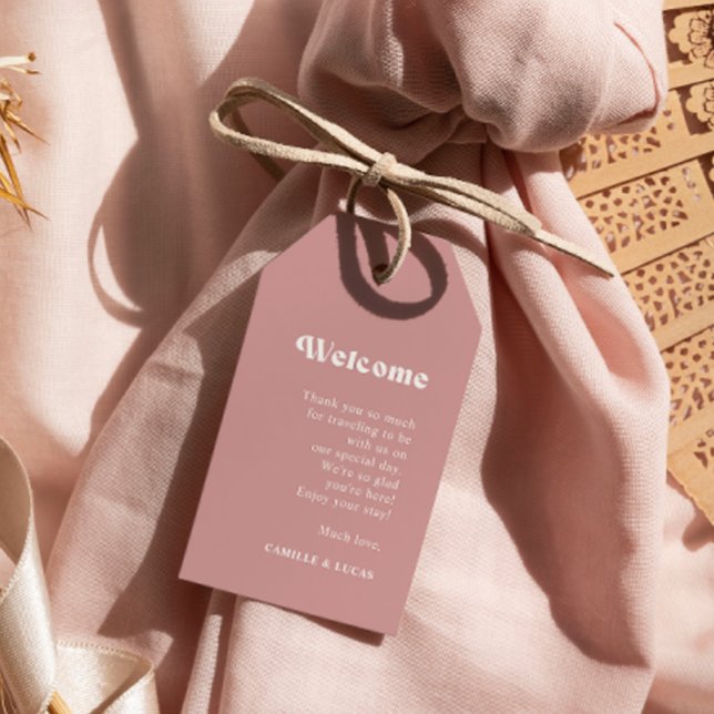 Retro Dusty Rose Wedding Begrüßungstags Geschenkanhänger (Von Creator hochgeladen)