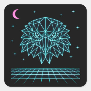 Retro Eagle Synthwave - Neon fliegendes Raubtier Quadratischer Aufkleber