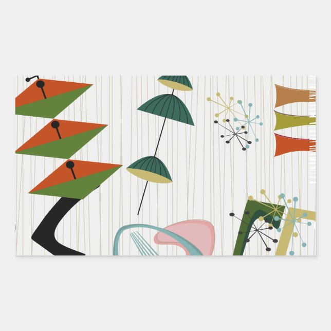 Retro Eames-Era Atomic Inspiriert Rechteckiger Aufkleber (Vorderseite)