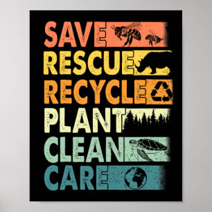 Retro Earth Day Rettend Bienen Rescue Animals Recy Poster
