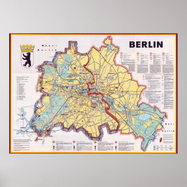 Retro East/West Berlin Map Poster (Vorne)