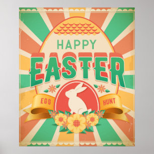 Retro Easter Egg Hunt Holiday Card Poster