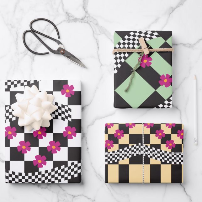 Retro-eckerboard-Design Geschenkpapier Set (Vorderseite)