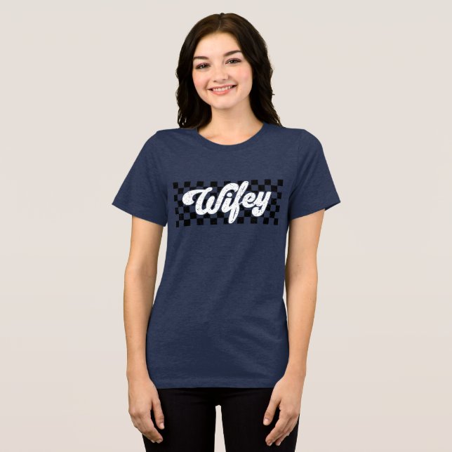 Retro Ehefrau Kariert  Tri-Blend Shirt (Vorderseite voll)