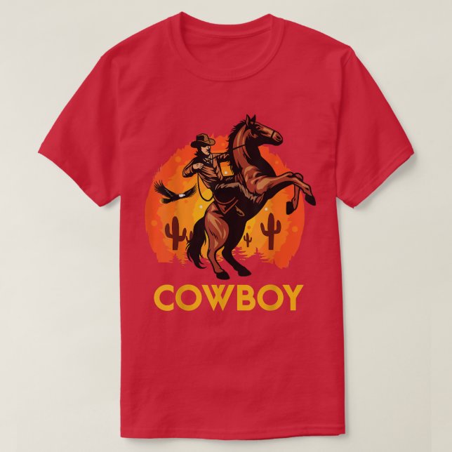 Retro Ein Mann reitet ein Pferd Sonnenaufgang Hint T-Shirt (Design vorne)