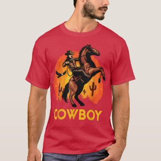 Retro Ein Mann reitet ein Pferd Sonnenaufgang Hint T-Shirt