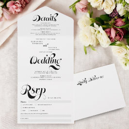 Retro einfache Schwarz-Weiß-Drehbuch-Hochzeit All In One Einladung