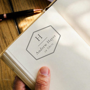Retro einfaches Rahmen Modernes Monogramm Ex Libri Permastempel